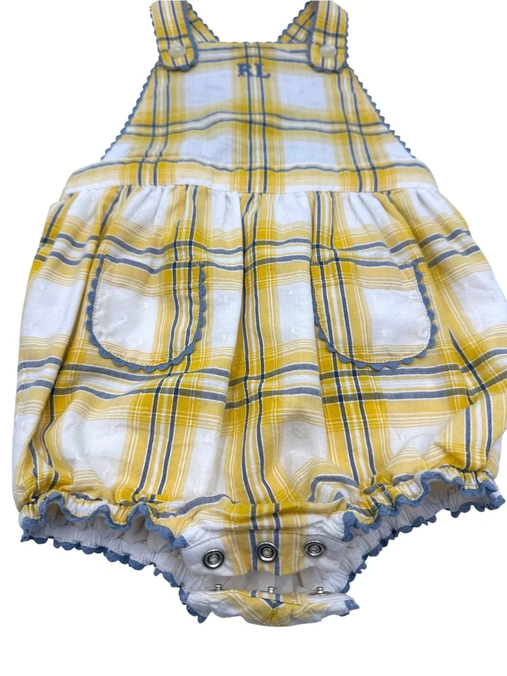NWT Ralph Lauren Baby 2-Piece Plaid Cotton Dobby Romper & Sun Hat Set Size 6M